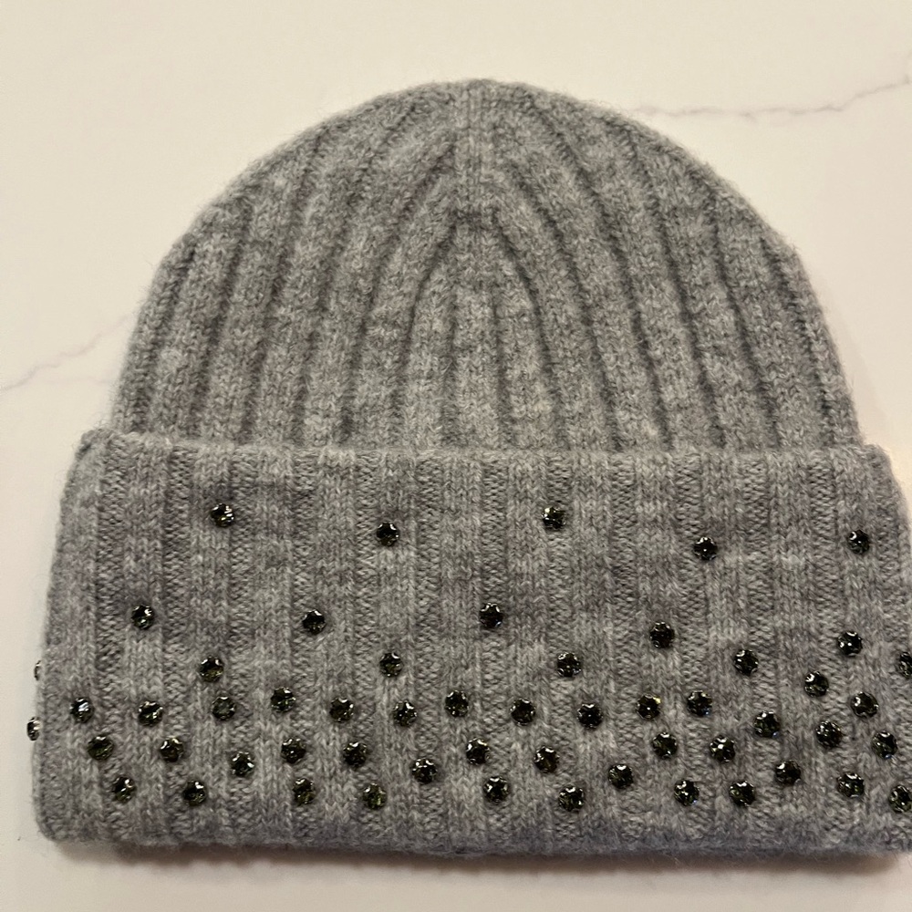Anthropologie Embellished Gray Knit Beanie